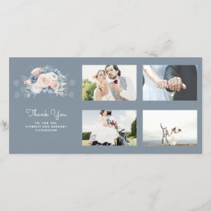 Tarjeta De Agradecimiento Dusty Blue y Rosa Boda Floral Gracias