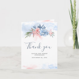 Tarjeta De Agradecimiento Dusty Blue y Rubor Watercolor Beach Wedding