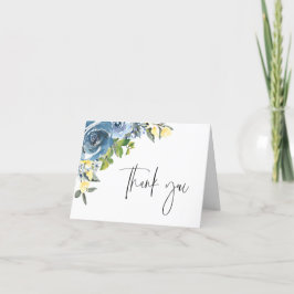 Tarjeta De Agradecimiento Dusty Blue Yellow Botanical Gracias