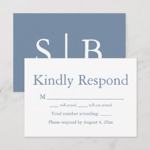 Tarjeta De Agradecimiento Dusty Bue Monograma Respuesta RSVP