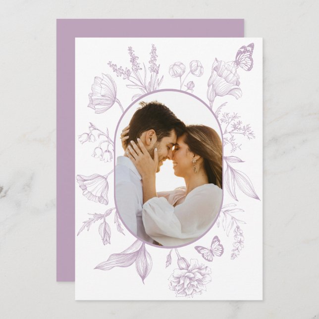 Tarjeta De Agradecimiento Dusty Lavender Line Arte Floral Mariposa Foto (Anverso / Reverso)