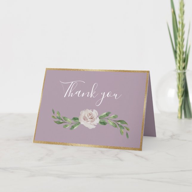 Tarjeta De Agradecimiento Dusty Lavender Romántico Floral Elegante Boda (Anverso)
