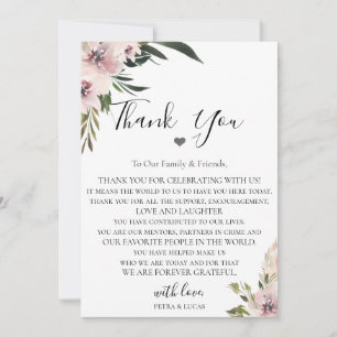 Tarjeta De Agradecimiento Dusty Mauve Floral Wedding Recepcion Gracias