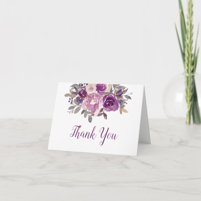 Tarjeta De Agradecimiento Dusty Mauve Purple Rubor Boda Floral (Anverso)