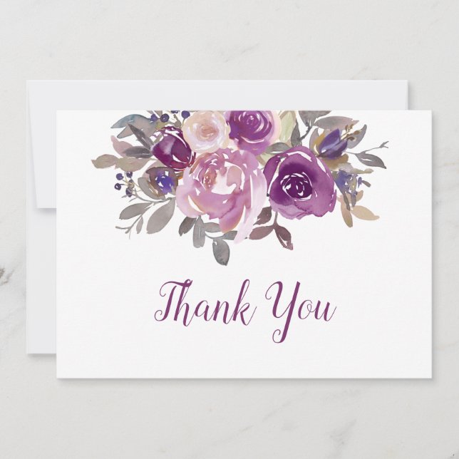 Tarjeta De Agradecimiento Dusty Mauve Purple Rubor Boda Floral (Anverso)