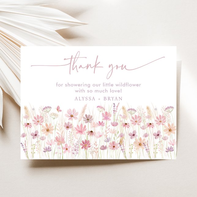 Tarjeta De Agradecimiento Dusty Pink Boho Wildflowers Baby Shower (Subido por el creador)