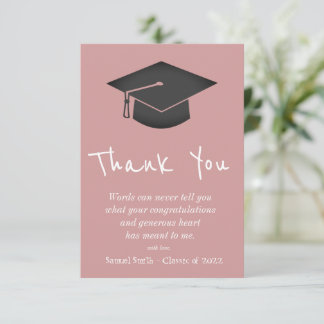 Tarjeta De Agradecimiento Dusty Pink Handwriting Cap and Tassel Graduation  