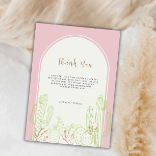 Tarjeta De Agradecimiento Dusty Pink Minimalista Boho Cactus Arch Baby Showe