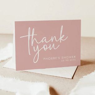 Tarjeta De Agradecimiento Dusty Pink Minimalista Escritura Bridal Shower Dob