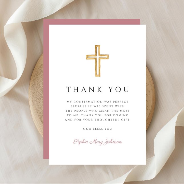 Tarjeta De Agradecimiento Dusty Pink Religious Cross Girl Confirmation (Dusty Pink Religious Cross Girl Confirmation Thank You Card)