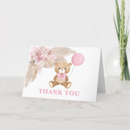 Tarjeta De Agradecimiento Dusty Pink Teddy Bear Balloon Bear Girl Doble