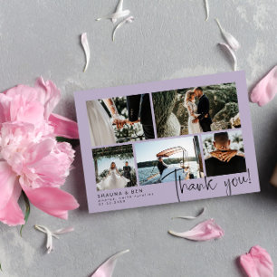 Tarjeta De Agradecimiento Dusty Purple Boda Collage de fotos Gracias