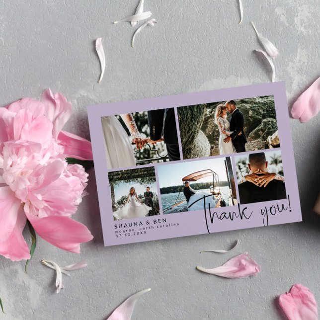 Tarjeta De Agradecimiento Dusty Purple Boda Collage de fotos Gracias (Subido por el creador)