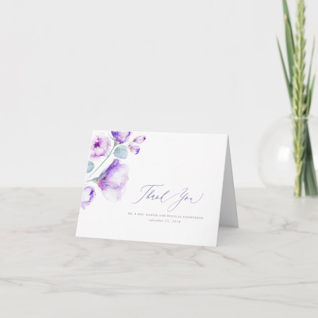 Tarjeta De Agradecimiento Dusty Purple Floral Boda Gracias (Anverso)