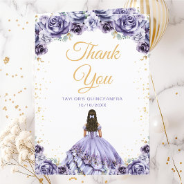 Tarjeta De Agradecimiento Dusty Purple Princess Floral Quinceañera