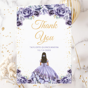 Tarjeta De Agradecimiento Dusty Purple Princess Floral Quinceañera