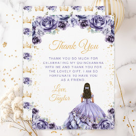 Tarjeta De Agradecimiento Dusty Purple Princess Floral Quinceañera