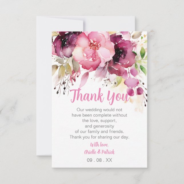 Tarjeta De Agradecimiento Dusty Rosa Boda Óleo pintura Personalizar de verde (Anverso)