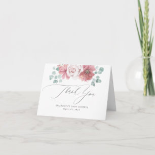 Tarjeta De Agradecimiento Dusty Rosa Flores Baby Shower Gracias