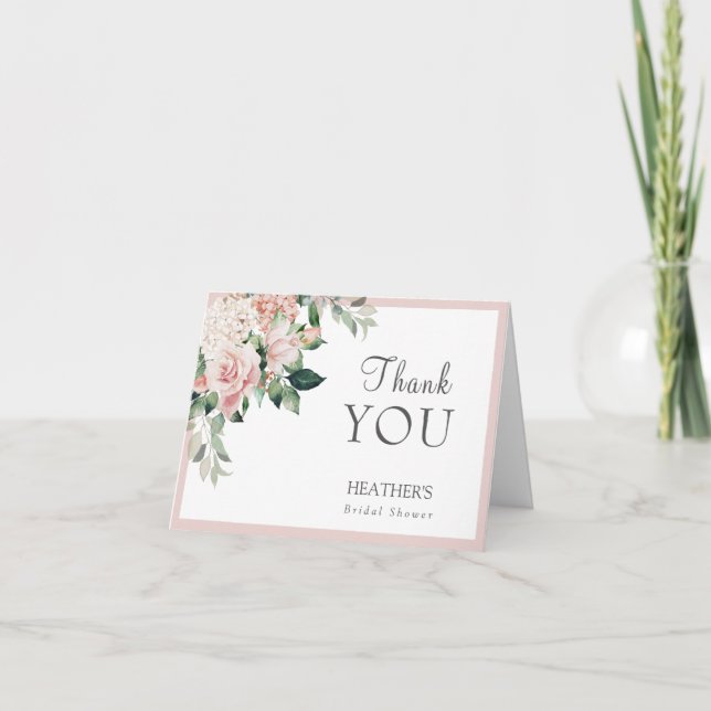 Tarjeta De Agradecimiento Dusty Rosa Rubor Peony Floral Bridal Shower (Anverso)