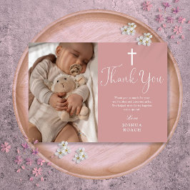 Tarjeta De Agradecimiento Dusty Rose Rosa Elegante Tinta Foto Bautizo