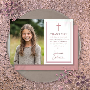 Tarjeta De Agradecimiento Dusty Rose Rosa Moderno Primera Comunión Foto