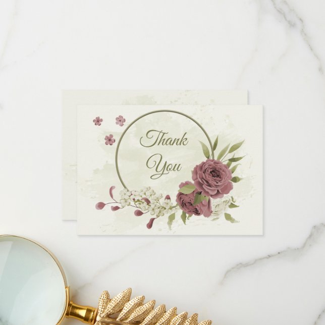 Tarjeta De Agradecimiento dusty rose white flowers botanical wedding (Anverso/Reverso In Situ)