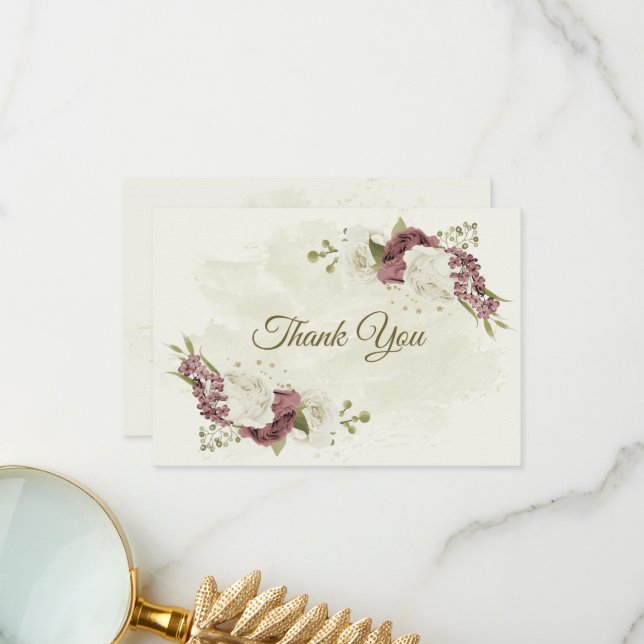 Tarjeta De Agradecimiento dusty rose white flowers botanical wedding (Anverso/Reverso In Situ)