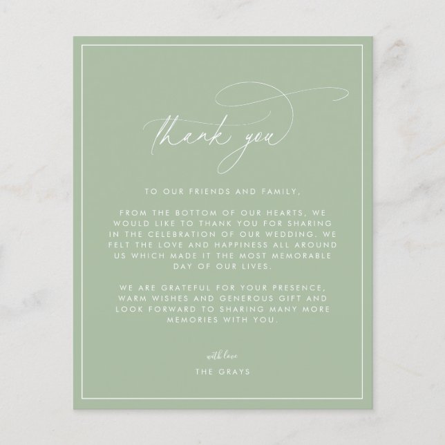 Tarjeta de agradecimiento Dusty Sage Green (Anverso)
