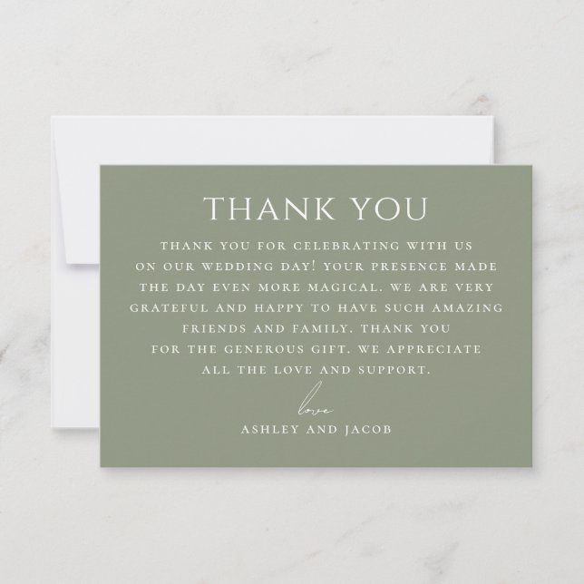 Tarjeta De Agradecimiento Dusty Sage Green Botanical Wedding | Nature Earthy (Anverso)