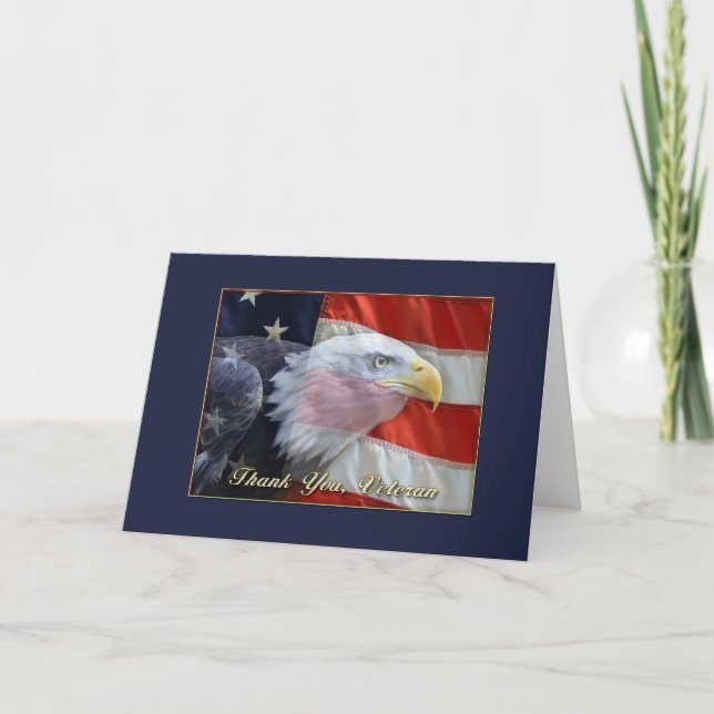 Tarjeta De Agradecimiento Eagle Bandera de Estados Unidos, gracias veterana  (Anverso)