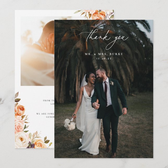 Tarjeta De Agradecimiento Earthy Autumn Floral Boda Foto (Anverso / Reverso)