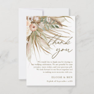 Tarjeta De Agradecimiento Earthy Dried Pampas Boda de Floral Grass