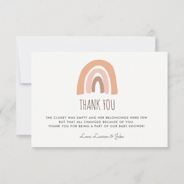 Tarjeta De Agradecimiento Earthy Pastel Rainbow Baby Shower Gracias (Anverso)