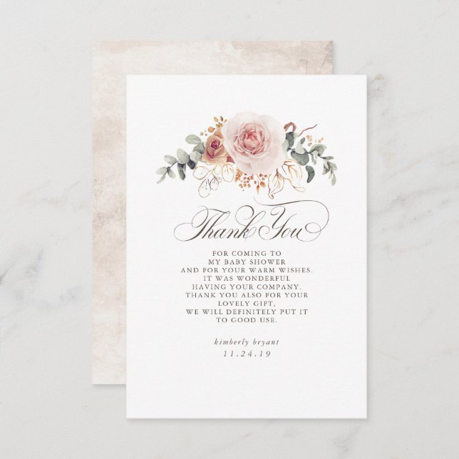 Tarjeta De Agradecimiento Earthy Pink Floral Baby Shower Gracias (Anverso / Reverso)