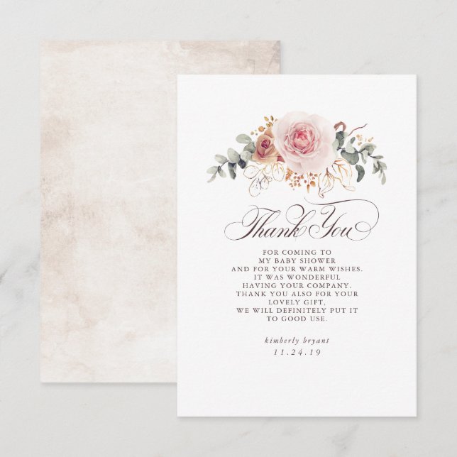 Tarjeta De Agradecimiento Earthy Shades Floral Baby Shower Gracias (Anverso / Reverso)