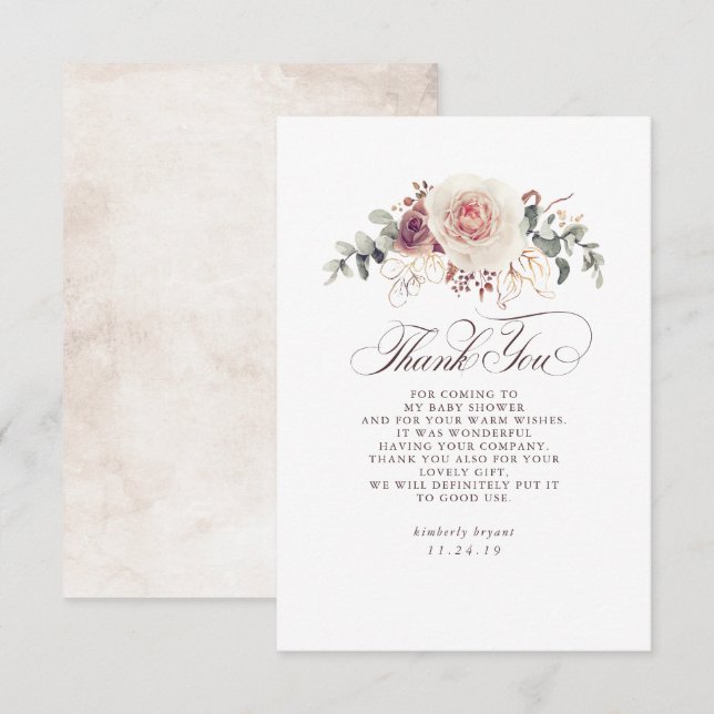Tarjeta De Agradecimiento Earthy Shades Floral Baby Shower Gracias (Anverso / Reverso)