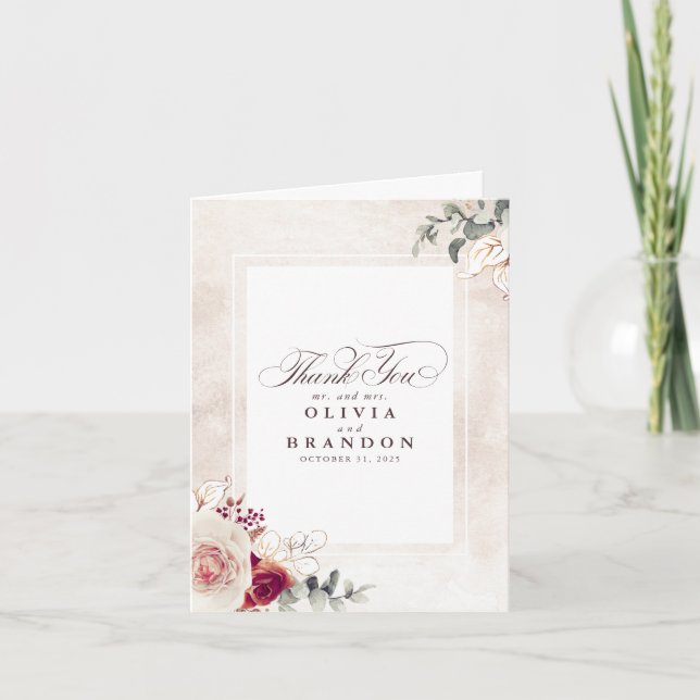 Tarjeta De Agradecimiento Earthy Shades Floral Boda Gracias (Anverso)