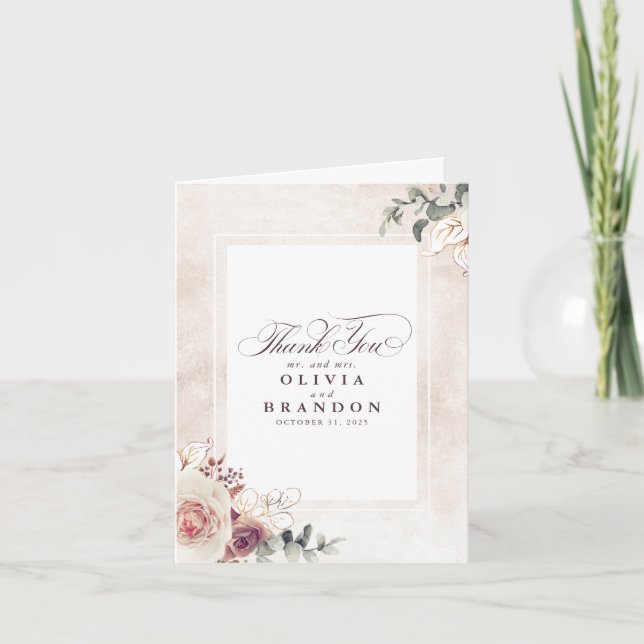 Tarjeta De Agradecimiento Earthy Shades Floral Boda Gracias (Anverso)