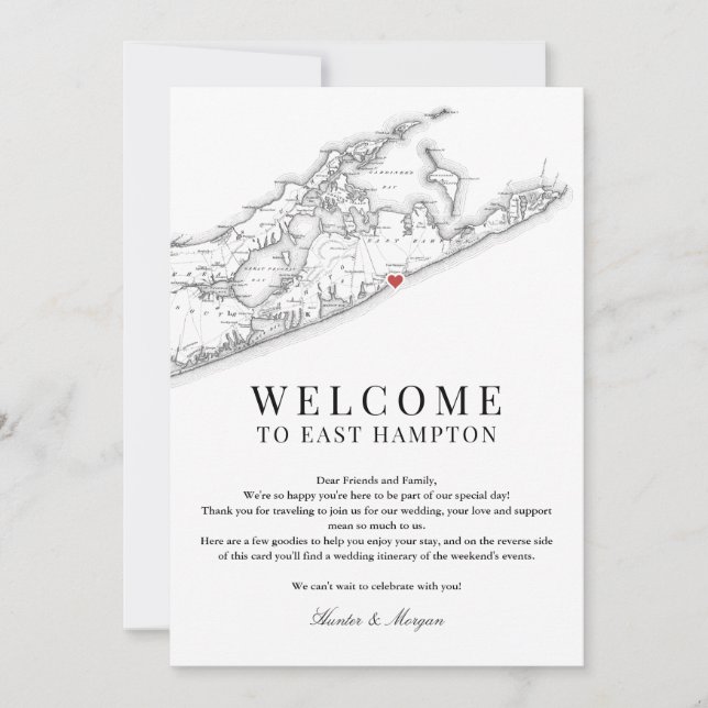 Tarjeta De Agradecimiento East Hampton NY Carta de bienvenida Boda Blanco ne (Anverso)