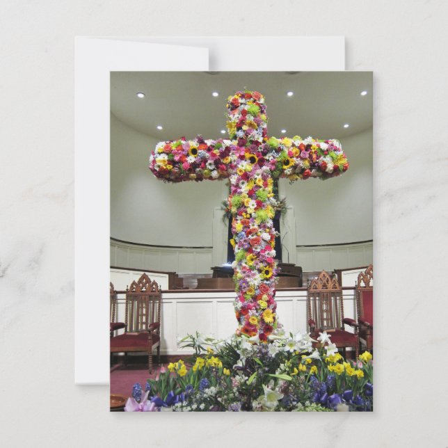 Tarjeta De Agradecimiento Easter Card Beautiful Cross Covered with Flowers (Anverso)