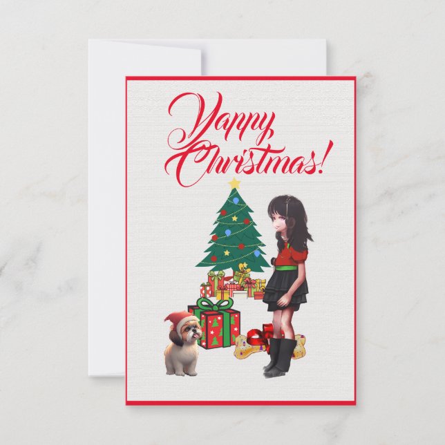 Tarjeta De Agradecimiento Easy Custom Cute Shih Tzu With  Girl Xmas Card (Anverso)