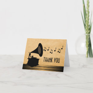 Tarjeta de agradecimiento Ebony Vintage Gramophone
