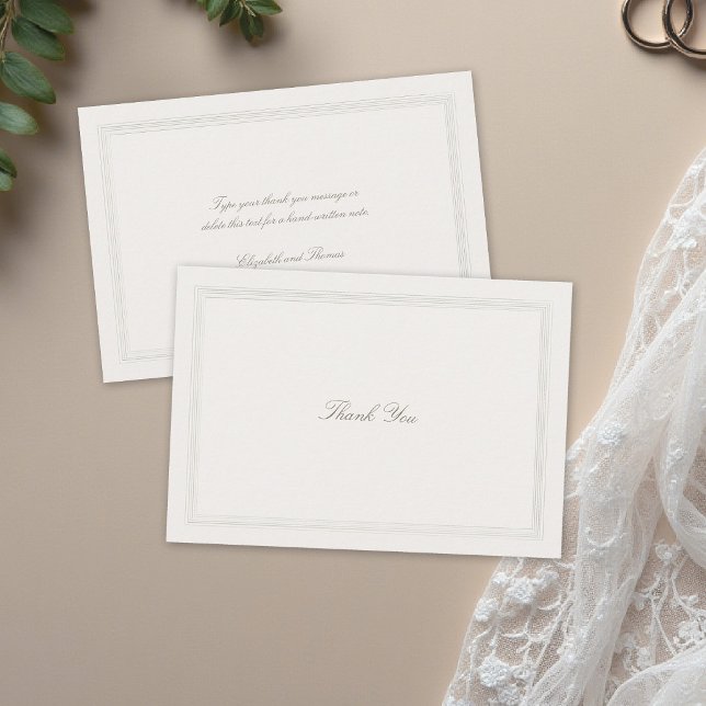 Tarjeta De Agradecimiento Ecru Triple Formal Elegant Modern Classic Wedding (formal wedding thank you modern classic triple frame faux embossed black tie ecru traditional simple)