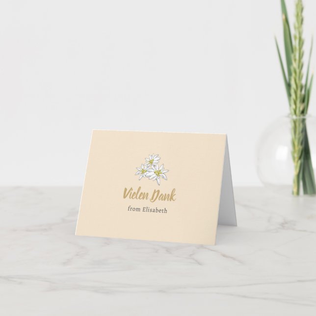 Tarjeta De Agradecimiento Edelweiss Wildflower Cute Champagne Bridal Shower (Anverso)