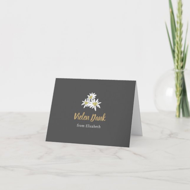 Tarjeta De Agradecimiento Edelweiss Wildflower Elegante Charcoa Bridal Showe (Anverso)