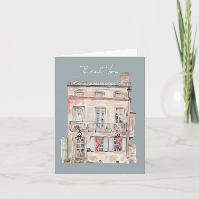 Tarjeta De Agradecimiento Edificio Histórico Acuarela de Nueva Orleans (Anverso)