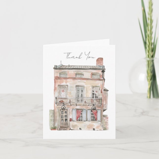 Tarjeta De Agradecimiento Edificio Histórico Acuarela de Nueva Orleans (Anverso)