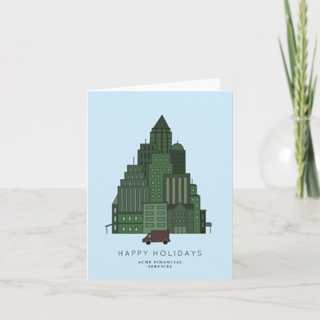 Tarjeta De Agradecimiento Edificios de árboles de navidad de la ciudad Negoc (Anverso)