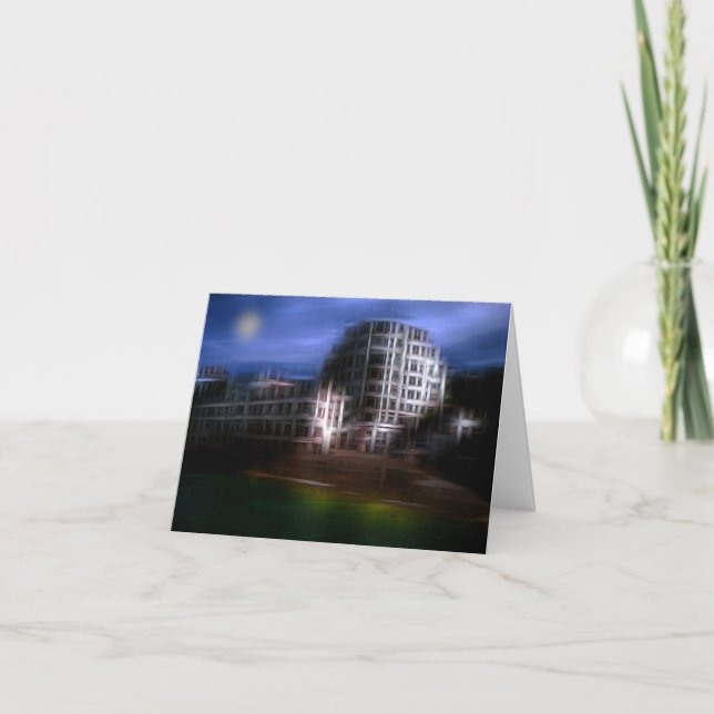 Tarjeta De Agradecimiento Edificios nocturnos efecto digital estilo "impresi (Anverso)